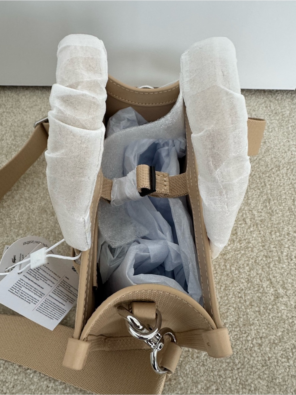 Lacoste Beige/Tan Mini Chantaco Leather Tote - Picture 3 of 4